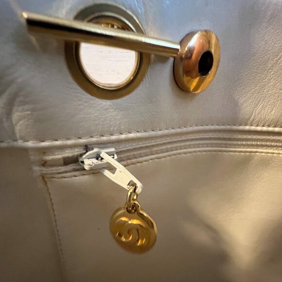 CHANEL Vintage Rare COCO Shoulder Tote Navy White Gold Chain Bag Purse - Picture 10 of 11